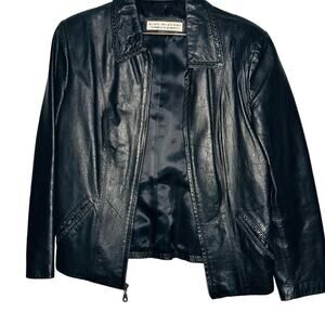 Vintage Alan Michael Black Braided Leather Zip Up Front Leather Blazer Jacket M